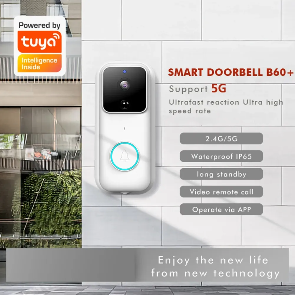 Sonnette de portes TUYA SONBELLON DE PORTE EXTÉRIEUR 2,4G / 5G Smart Home Door Bell Kit LED Flash Security Alarm 1080p