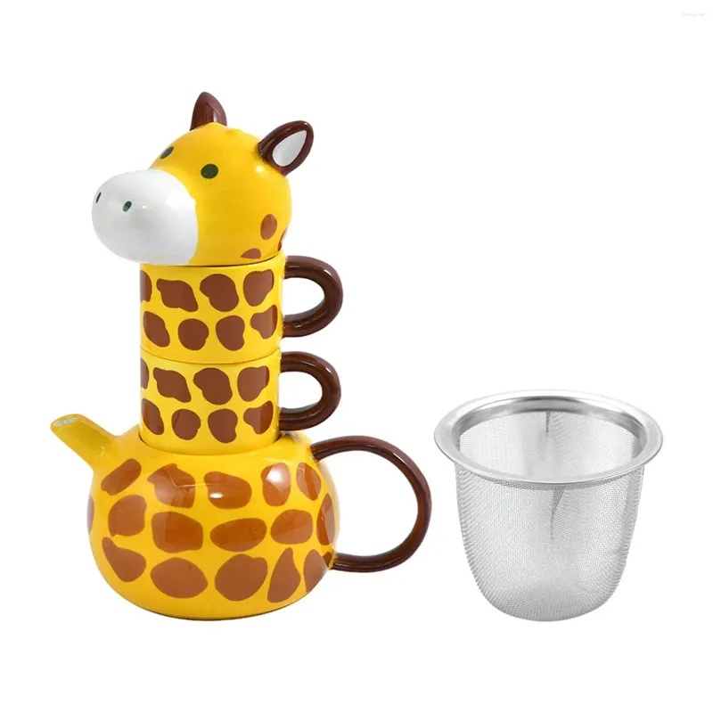 Mugs Giraffe Teapot Set Birthday Gift Porcelain For Boys Girls Animal Theme Drinking Cup Hiking Traveling Home Table Picnics