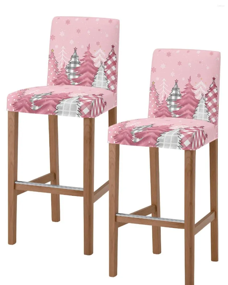 Chair Covers Christmas Pink Tree Snowflake High Back 2pcs Kitchen Elastic Bar Stool Slipcover Dining Room Seat Cases