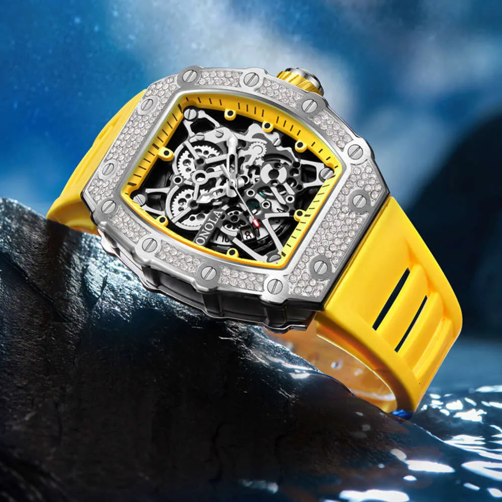 48 Full Diamond High Quality New Orona/onola Live Fashion Waterproof Quartz Men's Watch Silicone 85