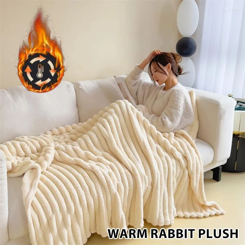 Blankets Winter Warm Blanket Plush Skin-Friendly Bedspread Solid Striped Throw Sofa Air Conditioning For Bedroom