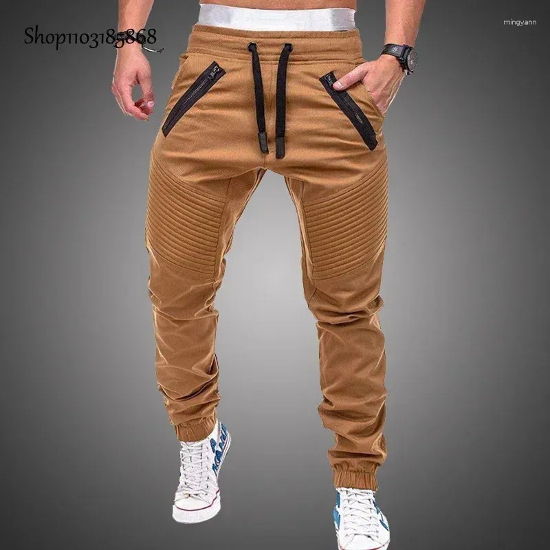 Men's Pants Pleated Pencil Men Safari Style Cargo Sweatpants Male Zipper Pocket Four Seasons Tactical Trousers M-4XL PTX-8812