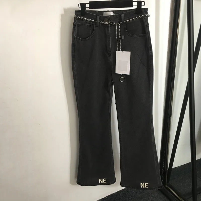 Jeans da cintura de cadeia Design feminino Jean Pants Letters de luxo