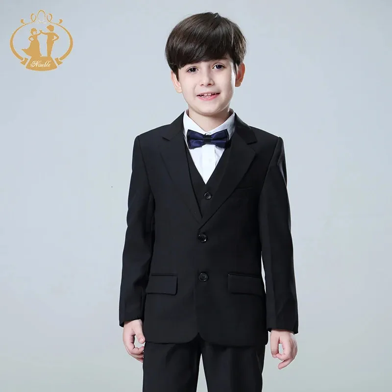 Primavera Autumn Trajes negros formales para bodas Dirección de niños Fiesta Host Sostumina para niños Pantalones de chaleco blazer