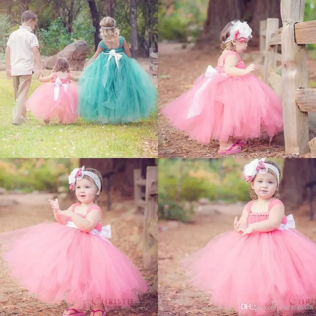 Elbiseler Küçük Kız Pageant Elbiseleri Glitz Toddler Pembe Turkuaz Uzun Bebek Çiçek Kızlar Düğün Çocuklar Prenses Parti Prom Elbiseleri