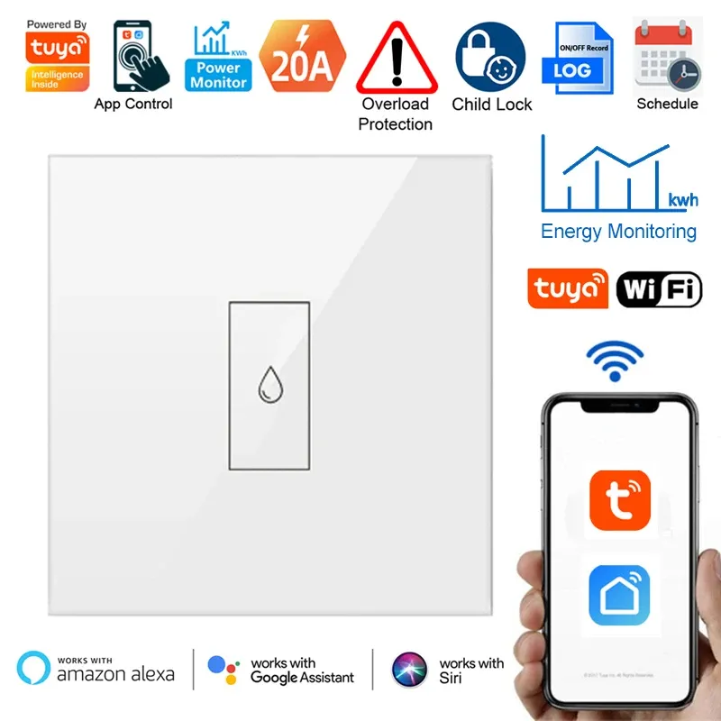 カメラeu wifiボイラーウォーターヒータースイッチTuyaスマートライフアプリリモートコントロールタイマーパワーモニターオーバーロード保護アレクサで動作する