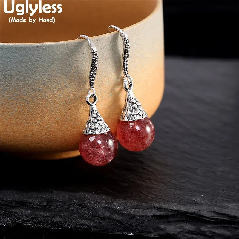 Boucles d'oreilles sans plus belles que photos en quartz de fraises naturelles pour femmes thaïlandais brincos réel 925 bijoux en argent