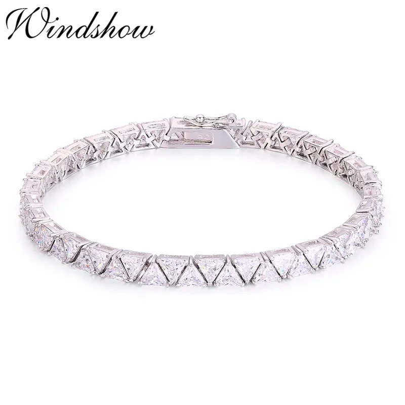 Armreifen 925 Sterling Silber Cluster Trangle CZ Zironia Tennisarmbänder Pulseras Pulseira Brazelete Frauen Hochzeit Schmuck Mädchen Freund