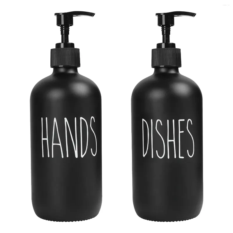 Liquid Soap Dispenser Set 2 Pack innehåller skål och 16 oz glas med pump (svart)