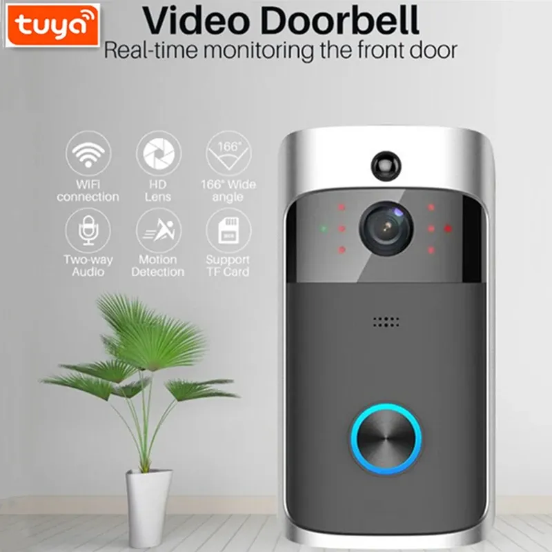 Coupée de porte TUYA 1080P VIDÉO WIFI Connecillures Smart Security Door Camera avec Pir Motion Detect Twoway Interphone Support Alexa Google Home