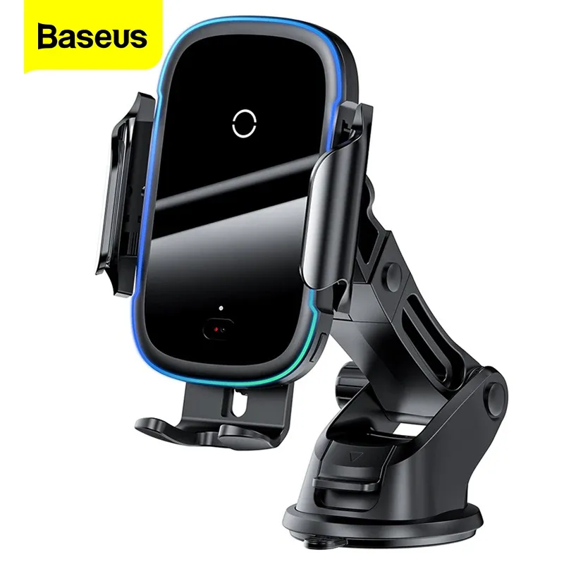 Ställer in Baseus Qi Car Wireless Charger för iPhone 11 Samsung Xiaomi 15W Induktion bilmontering snabb trådlös laddning med biltelefoninnehavare