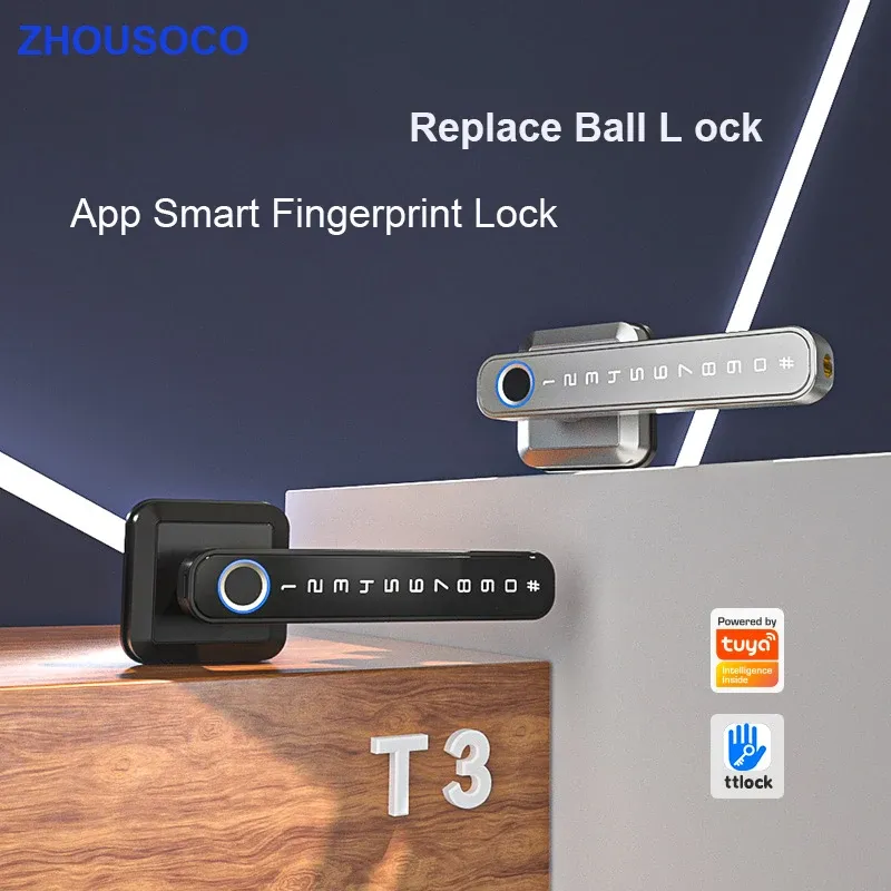 Lock Fingerprint Smart Lock TTLock or Tuya APP Control Biometric Password Smart Key Electronic Handle Door Lock Single Latch