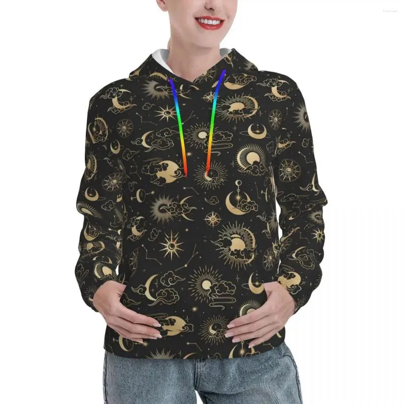 Sudadera con capucha para mujeres luna estrella sol astrología casual art y2k sudaderas divertidas invernal manga larga moda de moda coreana sudadera