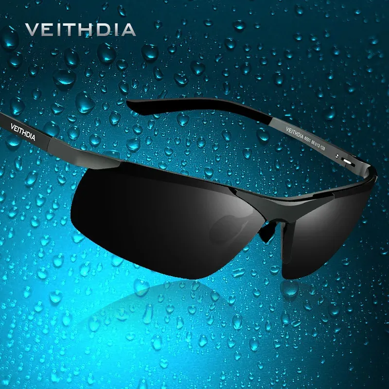 VEITHDIA Brand Designer Uomini Operali da sole da sole sportivi per esterni in alluminio polarizzato con occhiali da sole Uv400 occhiali da sole per maschio 6501 240329