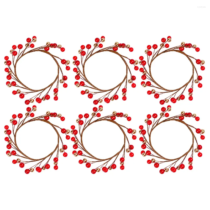 Dekorativa blommor 6 PCS Berry Candlestick Wreath Christmas Ring Xmas Artificial Decor The Wreaths For Ytter Door Decorations