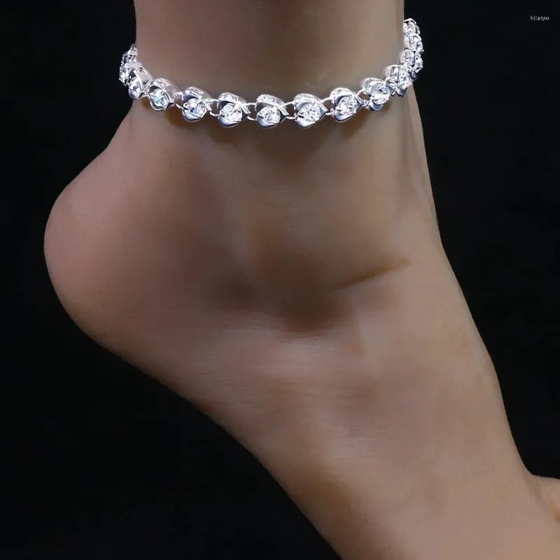 Anklets ins mode Hjärtform Anklet Armband på Ben Chain Jewelry Women 2024 Summer Beach Rhinestone Foot Accessories