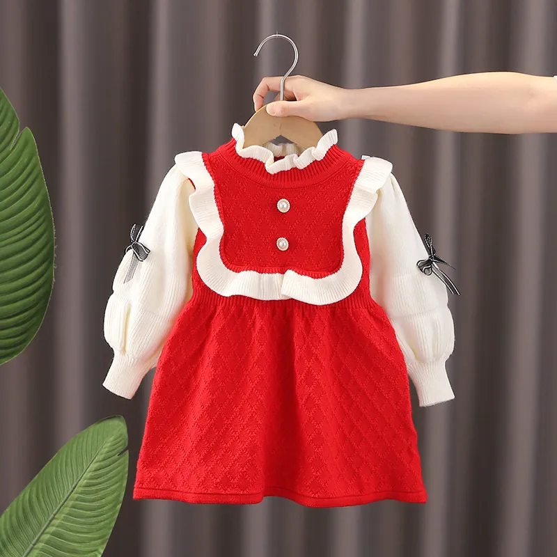 children's knitted dress pink double-breasted turn-down collar 6T cotton  woolen autumn winter from Dhgate Clothing Sets - price 65.33