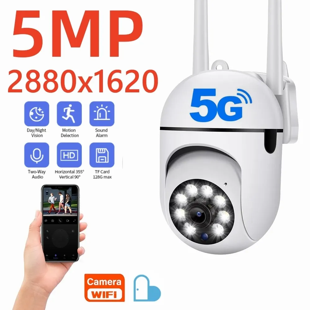 Kameras 5MP WiFi IP -Kamera Outdoor 4x Digital Zoom Wireless Security Überwachung Kamera AI Human Tracking Twoway Audio Night Color Cam