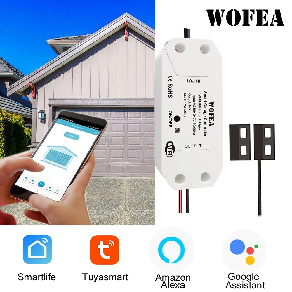 CONTRÔLE WOFEA TUYA SMART WIFI 2.4G GARAGE DOOR CONTRÔLEUR OUVERT OUVERT PROCHE BY TÉLÉPHONE Pas besoin de hub compatible Alexa Google Home