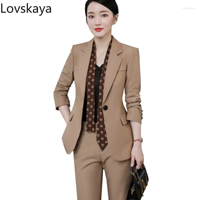 Frauen zweiteilige Hosen formell 2 Set Blazer und Hosen für Büro Damen arbeiten elegante schwarze Khaki Pant Anzug Frauen Frauengeschäft