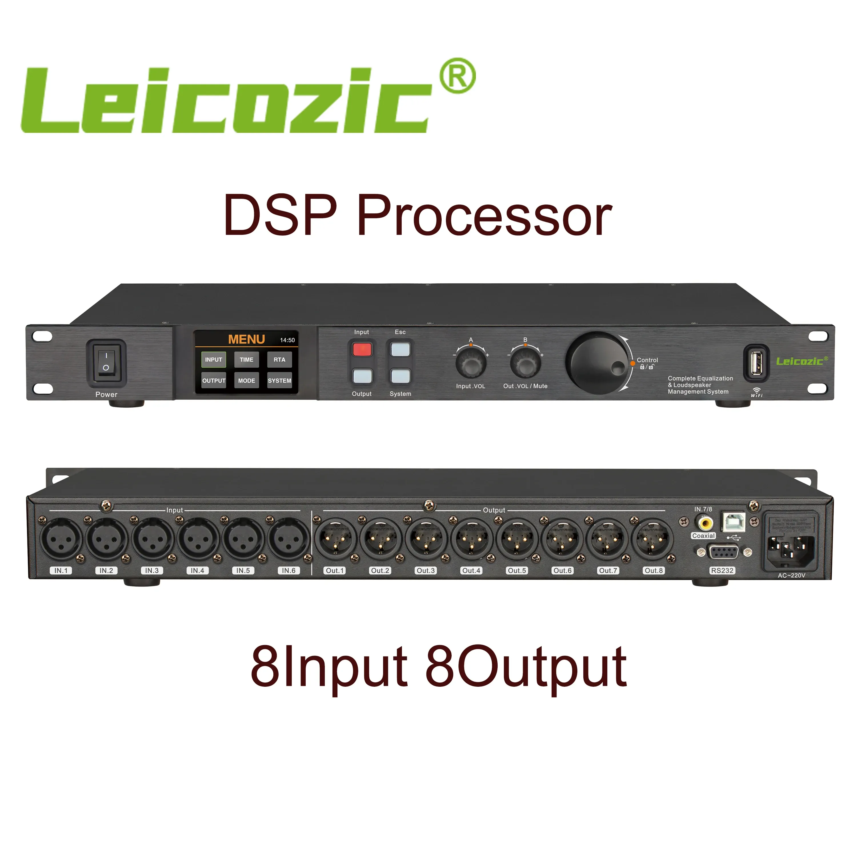 Akcesoria Leicozic 8 in8out 32bit DSP Processor Professional Digital Procesador de audio Wi -Fi USB 7band EQ Screen Screen To Touchable