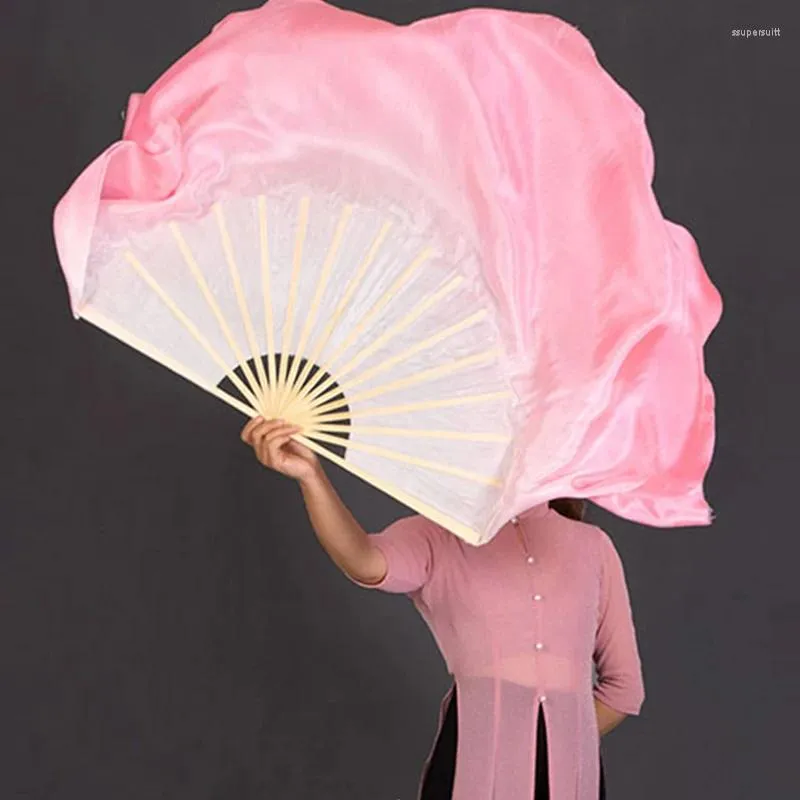 Estatuetas decorativas 10-50cm fãs de dança folclórica fã rosa gradiente de meio círculo véu de seda chinesa quadrado de mão yangko fãs