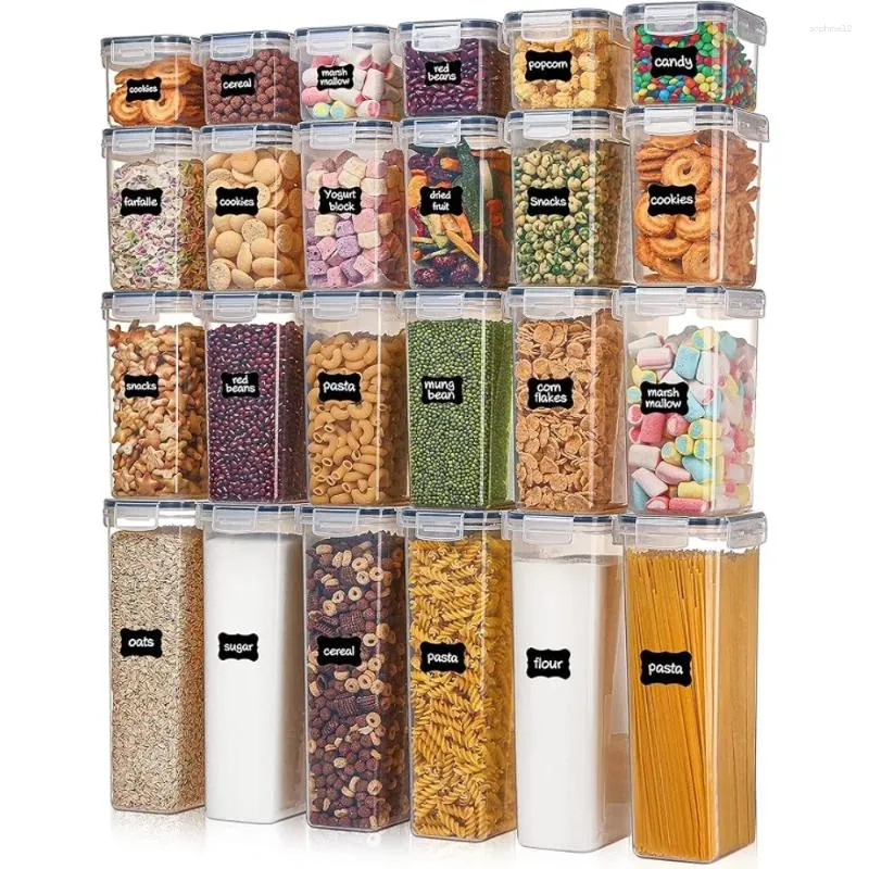 Butelki do przechowywania 24 szt. Plastikowa kuchnia i spiżarnia Canisters for Cereal Suchy Food Atight Pojemniki z pokrywkami