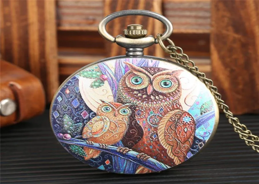 Znakomity piękny Owl Design Pocket Watch Vine kwarc analogowe zegarki Analogiczne