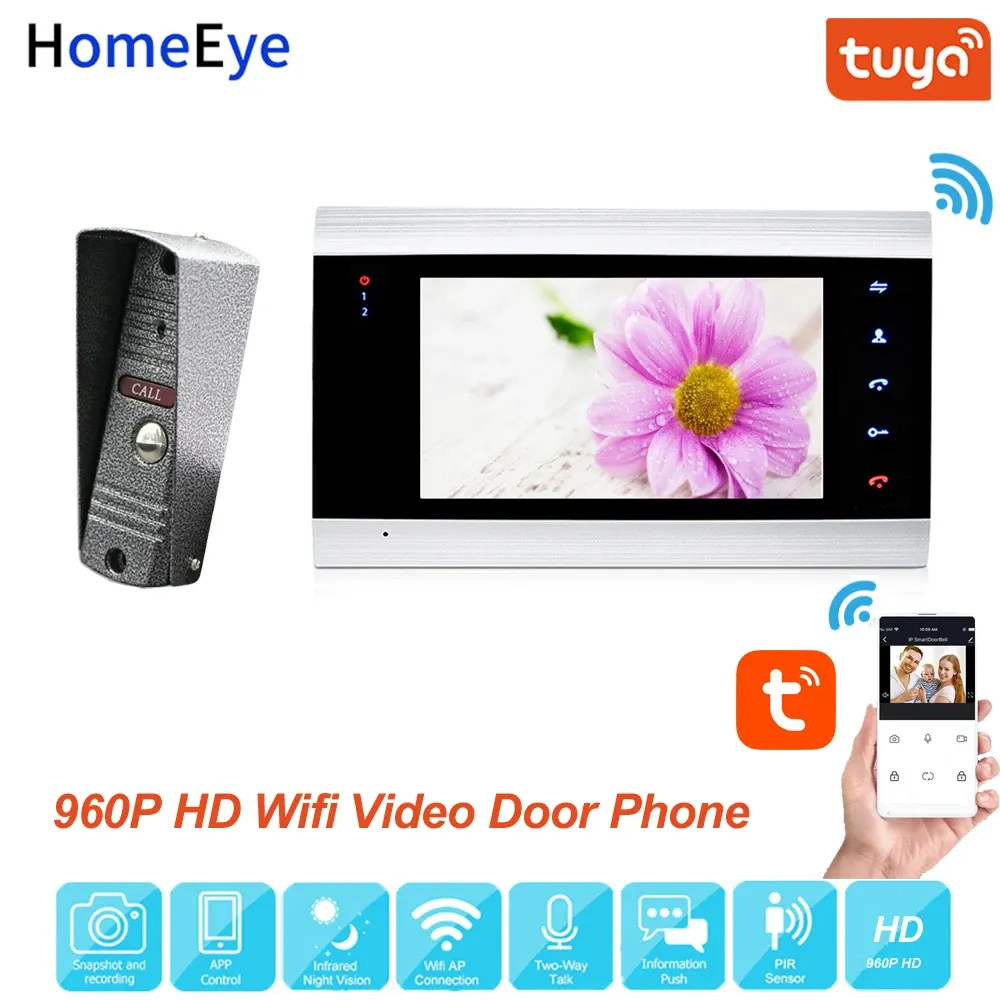 Monitor HomeEye WiFi IP Video Door Phone Video Intercom System 960p Tuya Smart Life App Remote Unlock Motion Detection Access Control
