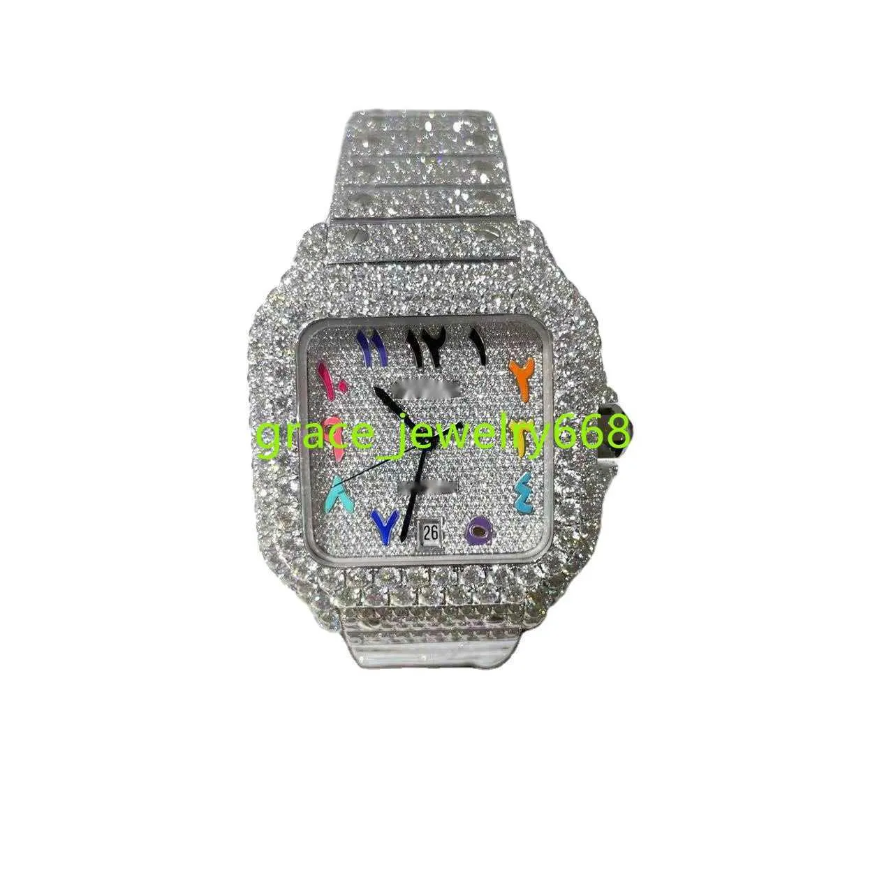 Diamonds Mechanical Mens Watch Waterproof silver color with stainless steel strap and Square table frame with Color number