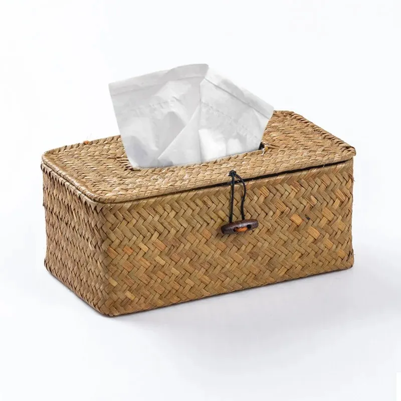 Nieuwe rattan tissue box home decoratie handgemaakte desktop tissue rattan tissue box voor Barthroom, Home, Hotel and Office