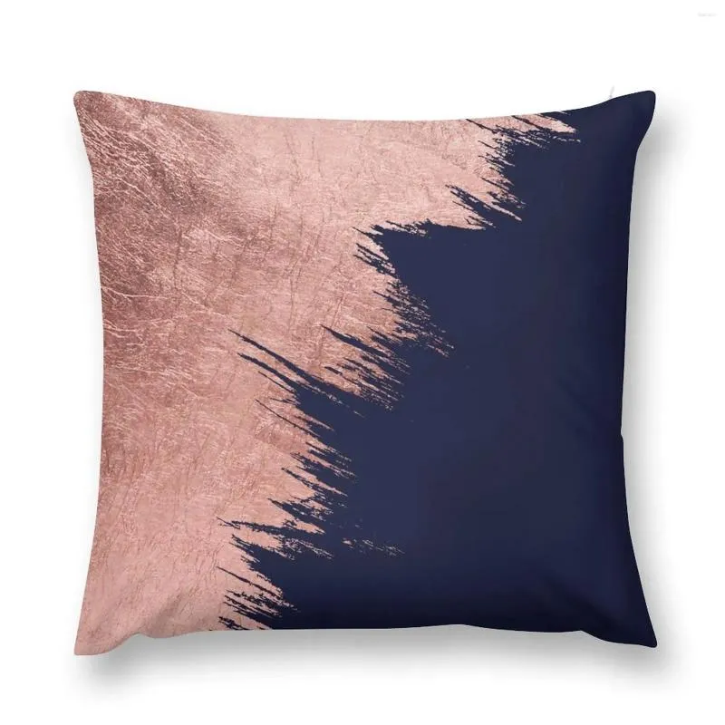 Pillow Navy Blue Abstract Faux Rose Gold Brushstrokes Throw Sofa S Cover Luxury