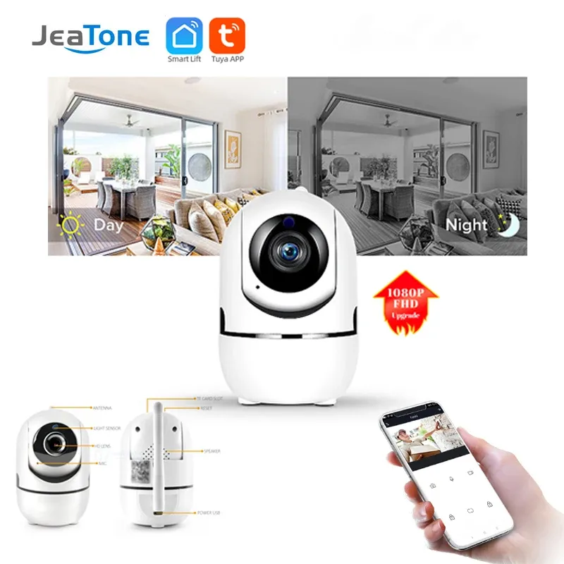 Camera Jeatone 1080p Monitor Baby WiFi Tuya Security Protection 2.0MP Network CCTV Camera z systemem nadzoru audio Twoway