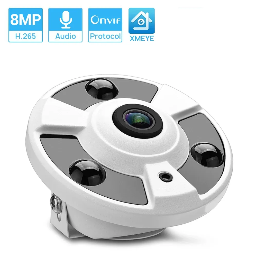 Kameror 8MP 4K IP -kamera 1,7 mm Fisheye Lens 5MP Panoramic IP Camera Motion Detection Audio Record Xmeye kunde H.265 Security CCTV Camera