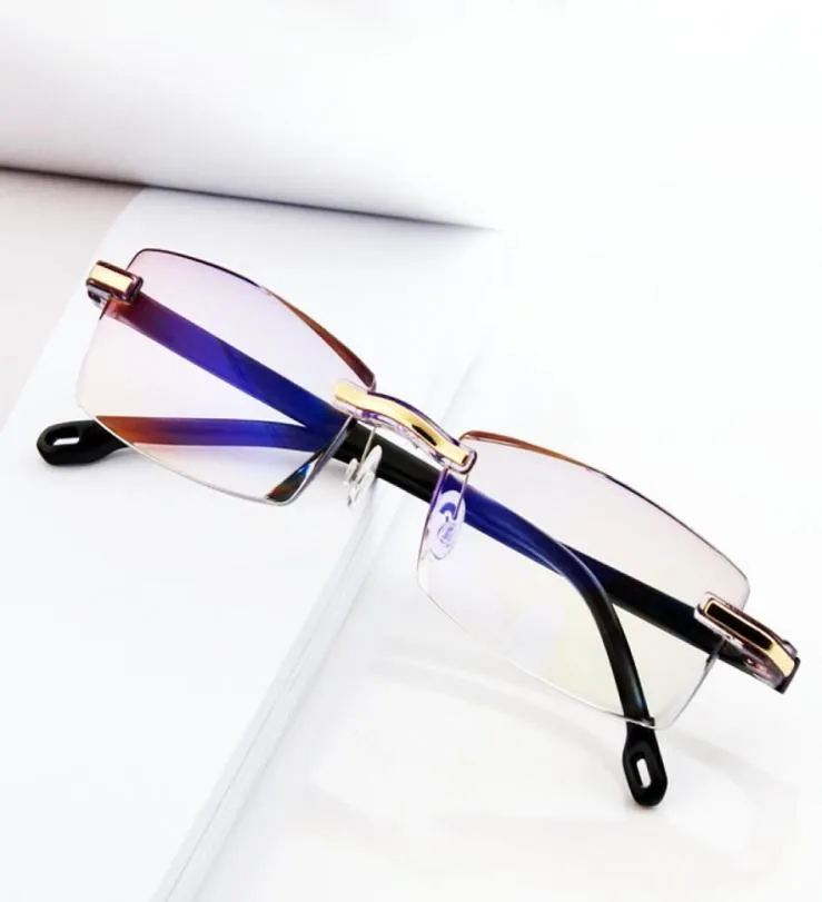 Nya ramlösa diamantläsningsglasögon som trimmar Presbyopiska glasögon Anti Blue Old Men039S Reading Glasses3712968