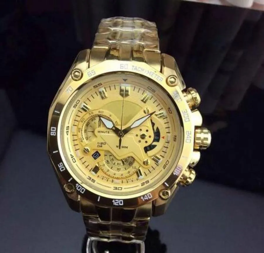Moda clássica EF550 EFR Silver Gold Watch Designer Mens aço Banda de quartzo Men Watch5610402