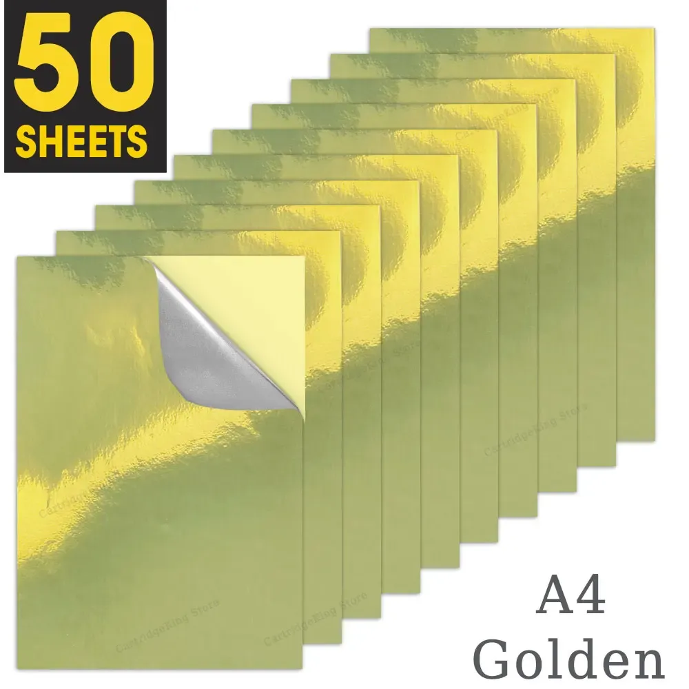 Papier 50 feuilles A4 Golden Selhesive Autocollant Papier d'autocollant en vinyle imprimable pour imprimante à jet encri