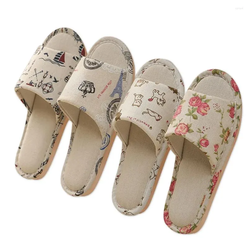 Flipers Women Home House House Sapatos de piso interno linho macio Slipper leve