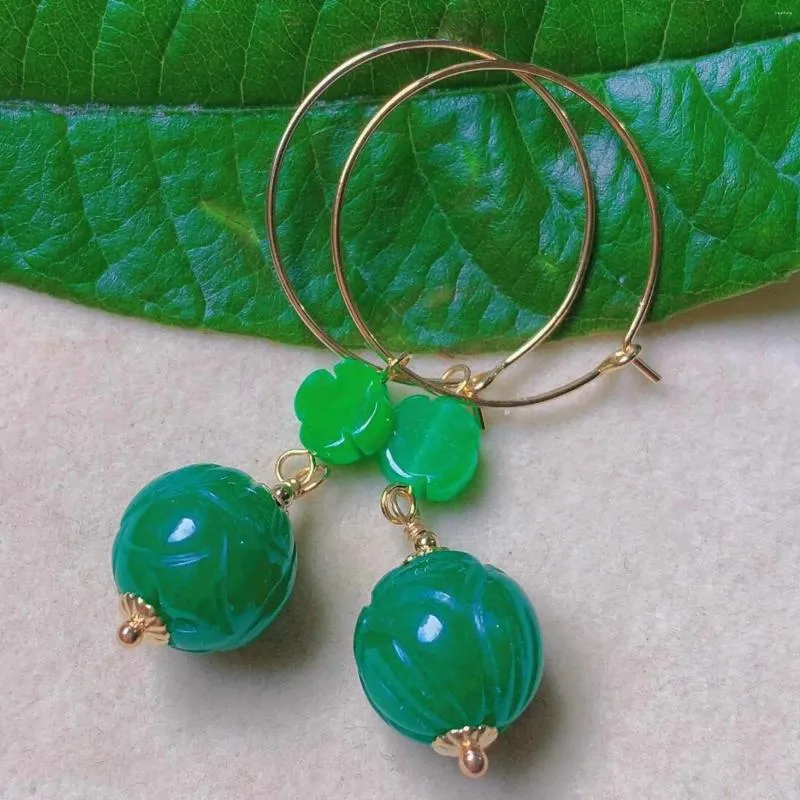 Dangle Earrings Fashion Natural Green Round Jadeite Jade Clover Gold Gemstone Clip-on Modern Platinum Children Drop Bohemian