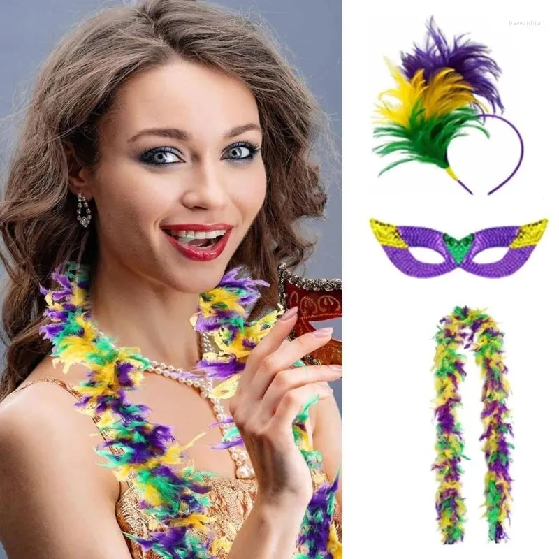 Parti Malzemeleri Üç Rolor Eyemask Tüyler Kafa Bant Neckerchief Mardi Gras Kostüm Aksesuarları Set Cadılar Bayramı Cosplay Karnaval Props