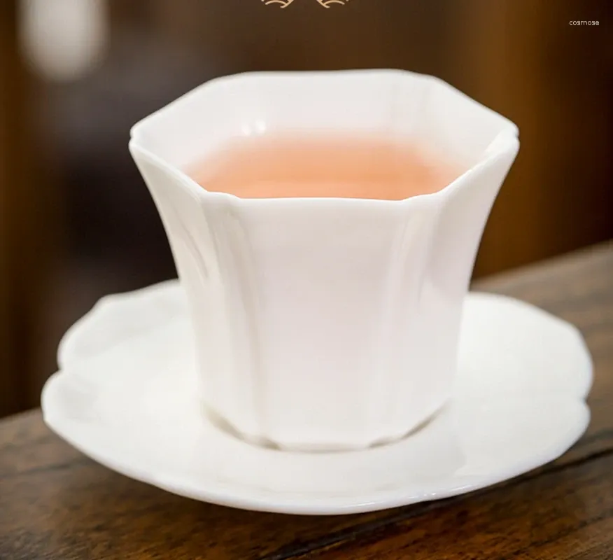 Cups Saucers Hexagon Teacup Flower Shape Small Chinese White Ceramic Oriental Tea Cup And Saucer Sets