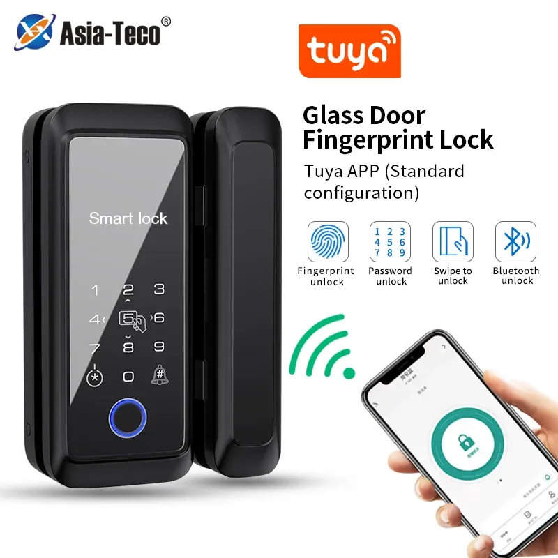 Bloquear o aplicativo tuya porta deslizante porta de impressão digital inteligente Bluetooth 13.56MHz RFID eletrônico único porta de vidro duplo Intelligent Lock