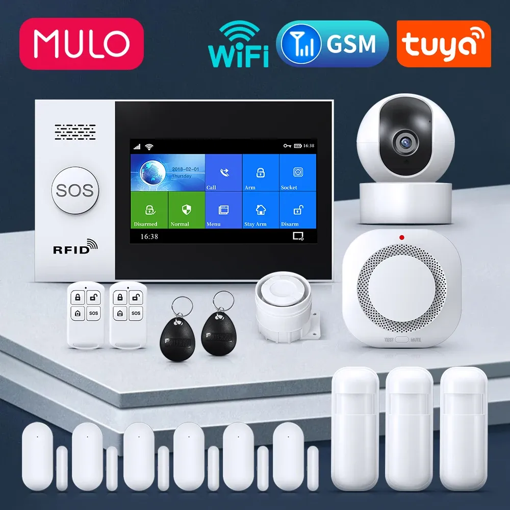 Kits Mulo PG107 Wireless WiFi Antitheft Alarm System för Home Business SMS App Remote Control Burglar Alarm Diy Kit Tuya Smart Life