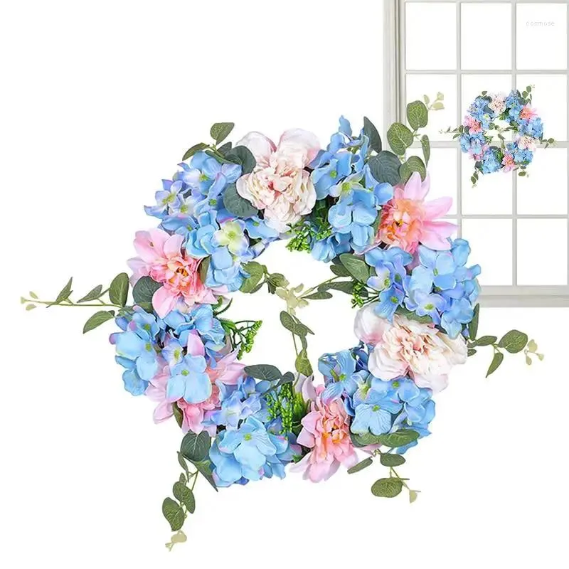 Decorative Flowers Hydrangea Christmas Wreath Spring 12 Inches Blue White Pink Artificial Summer Farmhouse Floral Flower All