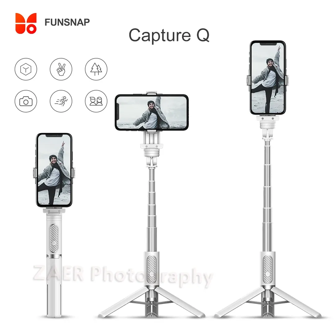 Monopodi funsnap cattura q stick selfie per iOS Android Smartphone Gimbal Stabilizer gluetooth Tripod Tripod Pocket Himpora per Traval