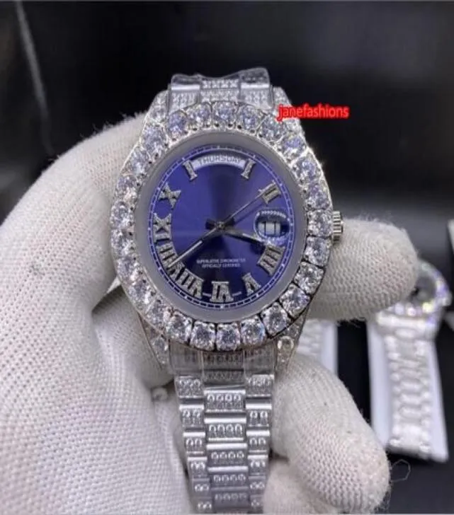 Zestaw Diamond Men039s Watch Fashion Watch Niebieska twarz 43 mm Srebrny Diamentowy Pasek ze stali nierdzewnej Wysokiej jakości automatyczny zegarek 5545746