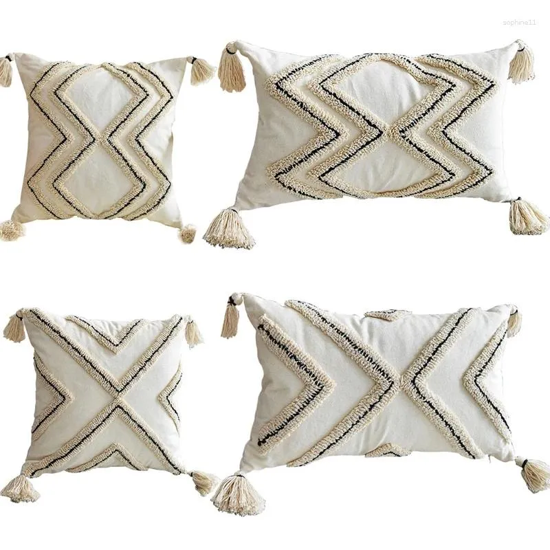 Oreiller de style nordique boho jet casse de coton à rayures géométriques à bande géométrique taillée avec canapé pour canapé