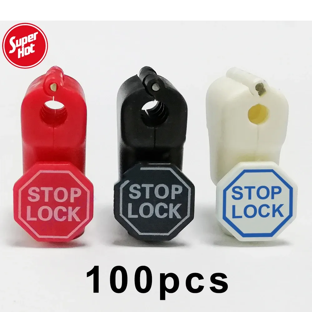 Kits Nieuwe 100 stcs/lot Antitheft Eas Stop Lock voor winkelweergave Beveiligingslabels Haak STEM PEG STOPLOCK Plastic slot Diameter Haakvergrendeling