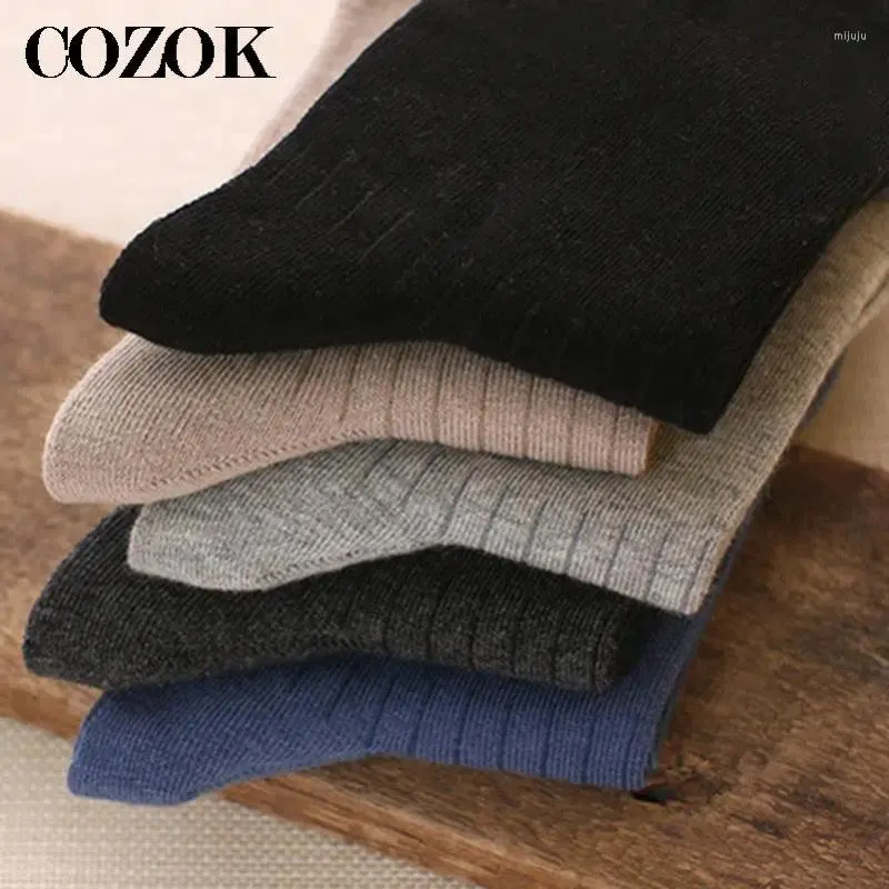 Men's Socks 5 Pairs Mens 2024 Fashion Striped Combed Cotton Men Crew Breathable Antibacterial Solid Dress High Quality