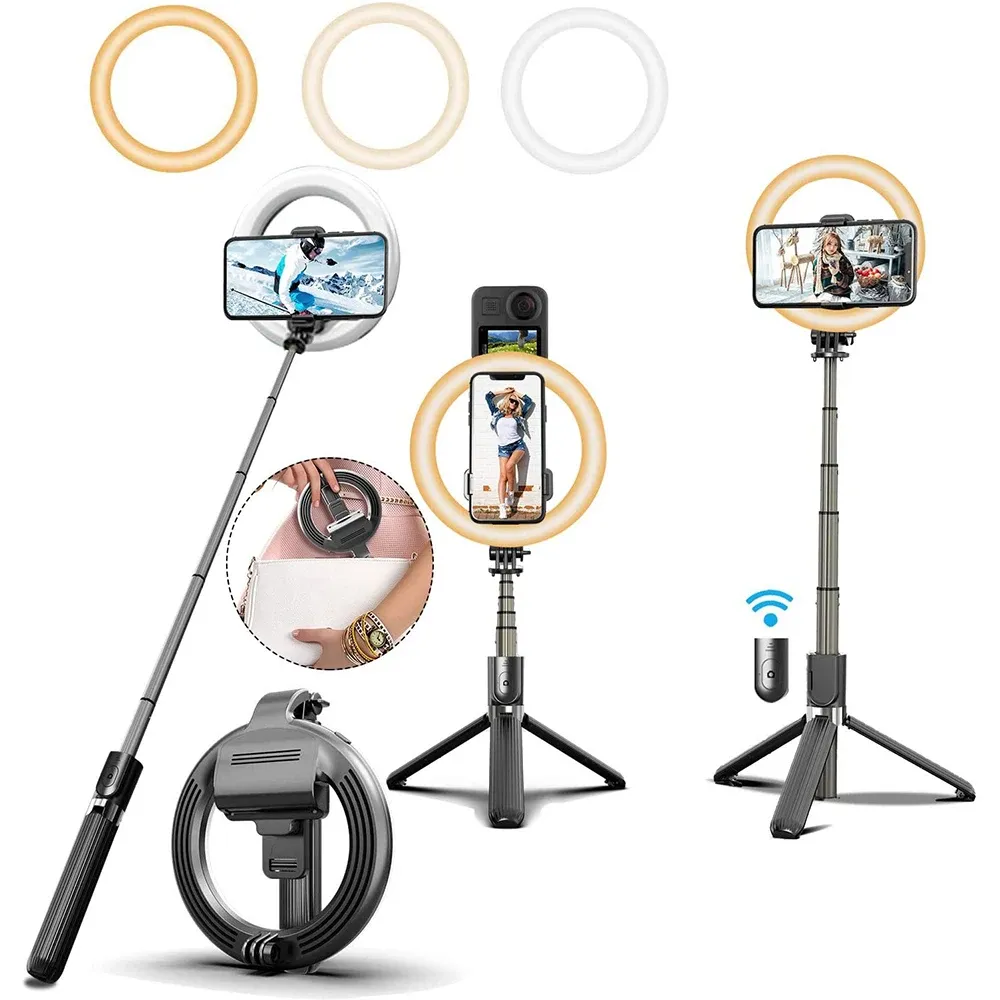Monopods Selfie Stick ile LED Dolgu Halkası Işık Tripod Telefon Tutucu Stand Lambası YouTube Tiktok Videoları Canlı Akış Makyaj Ringlight Luz